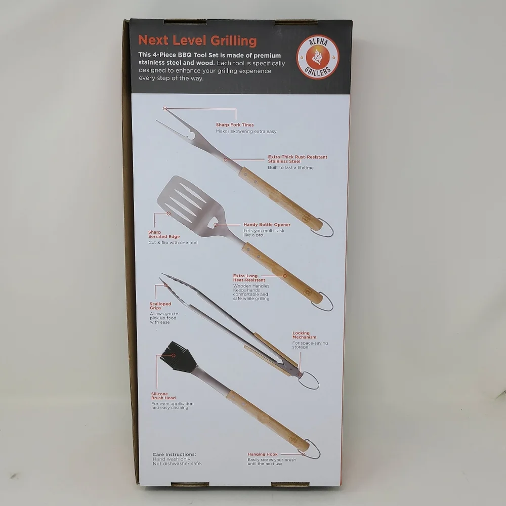 Alpha grillers Grill Set 4 piece BBQ Tools NWT Accessories Outdoor Heavy duty